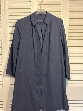 Koratron Topcoat Men's Medium Navy Rain Fair Pockets Long Sleeve Collared